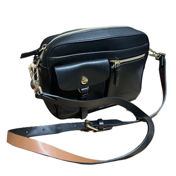 Calvin Klein‎ Bag WMNS Black Rossa Crossbody Faux Leather Gold Travel Luxury Zip - Picture 2 of 9